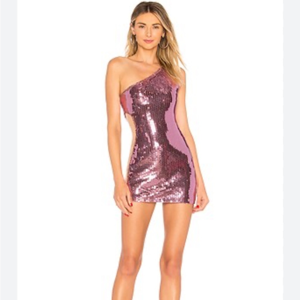 Pink Sequin One Shoulder Dress